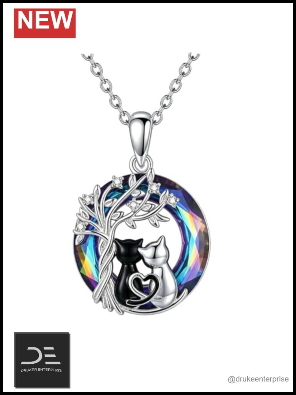 925 Sterling Silver Cat Pendant Necklace Lab Grown Diamond Jewelry Gift